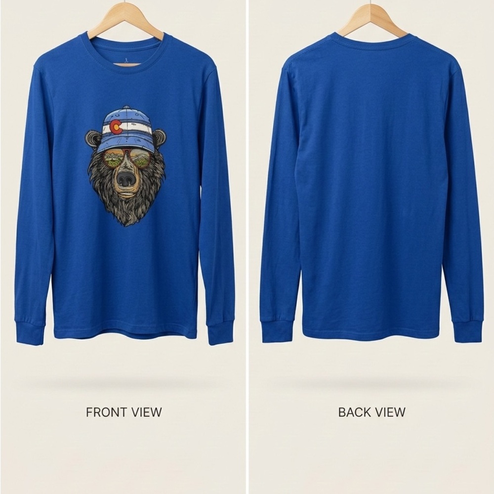 Blue Long Sleeve Shirt with Bear Graphic